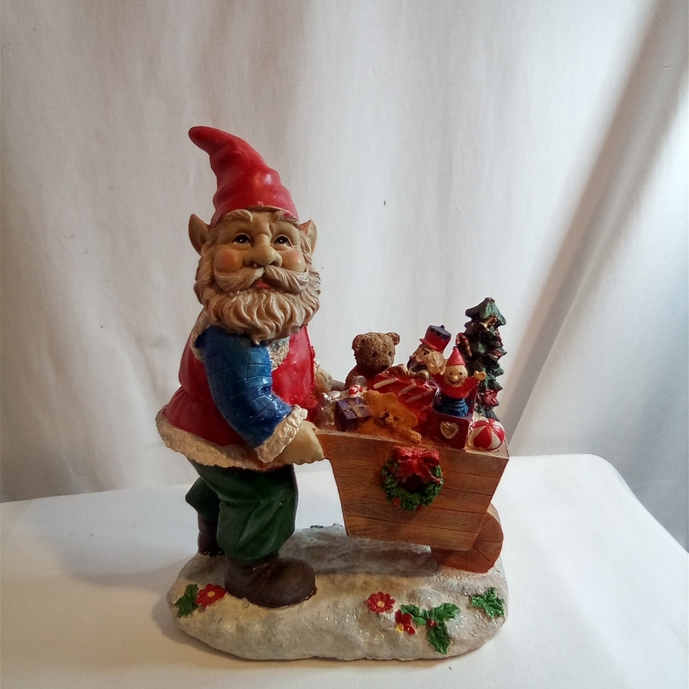 Christmas Gnome Pushing a Wagon Full of Goodies